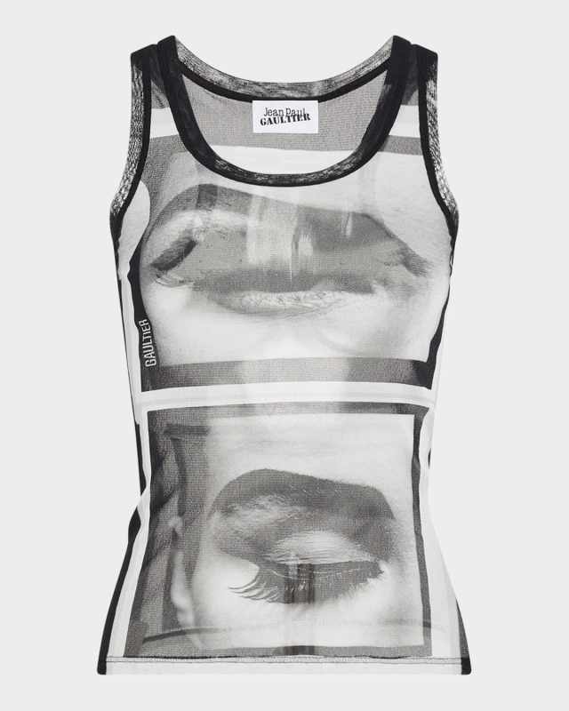 Eyes And Lips Print Mesh Tank Top